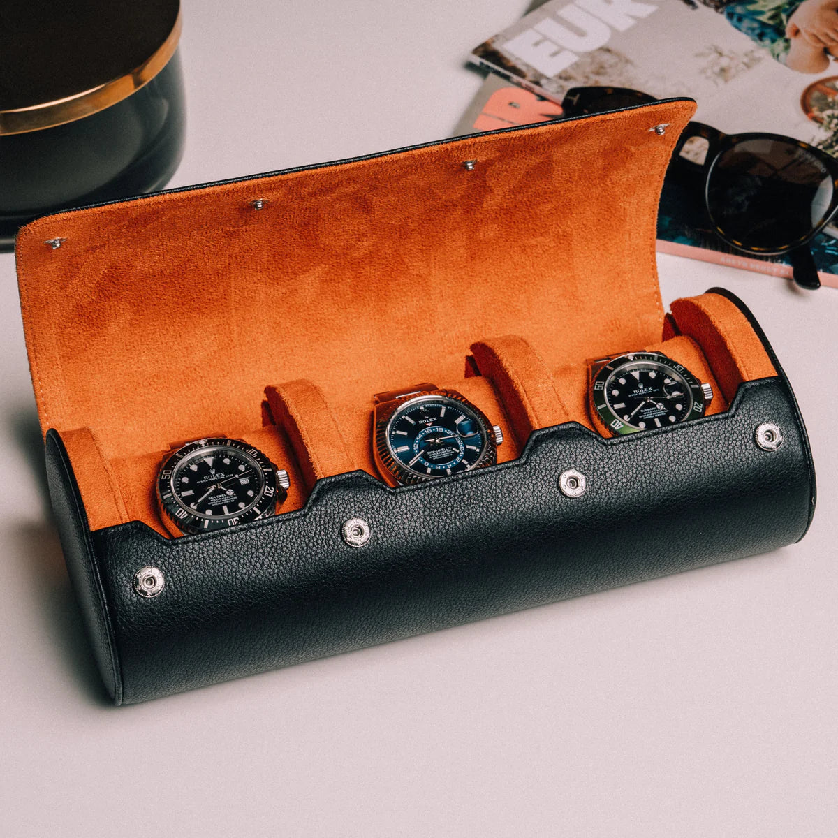 Travel Watch Roll Large - Black Orange